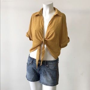 UO mustard polka dots cropped waist girl top M